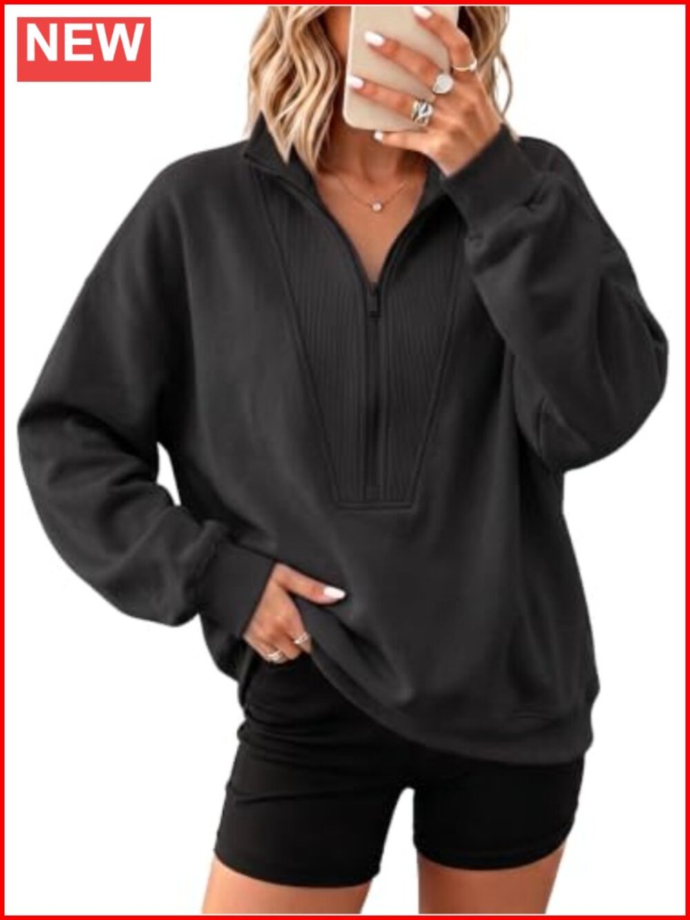 Oversized Mock Turtleneck Half Zip Sweatshirt Pullover